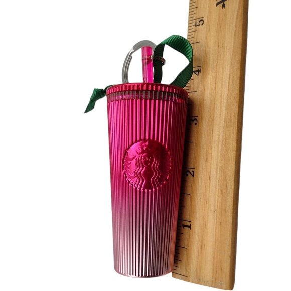 Starbucks Pink Gradient Tumbler Ornament Cup Straw Green Ribbon Bright Lid 4" - Picture 5 of 5